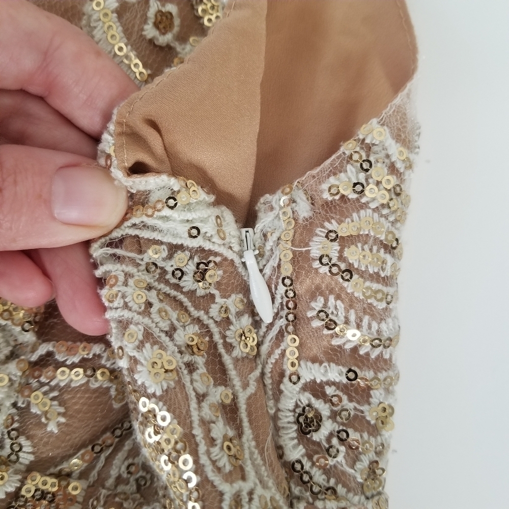 Free People Night Shimmers Mini Dress Lace Sparkly Size S Ivory/Beige Neutral - Picture 14 of 14